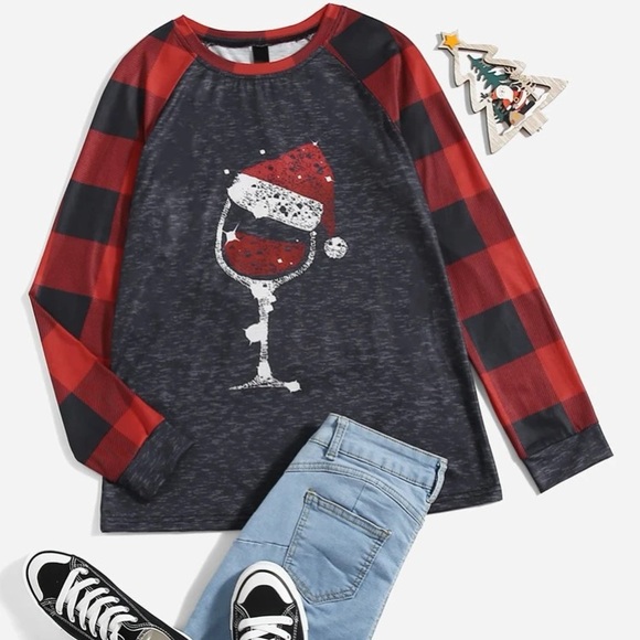 Long Sleeve Buffalo Plaid Christmas Top - Picture 1 of 7